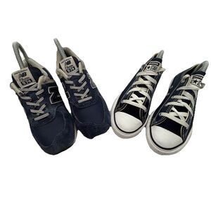 Converse All stars New Balance 574 Lot Of 2 Navy Blue Sneakers Youth Size 3